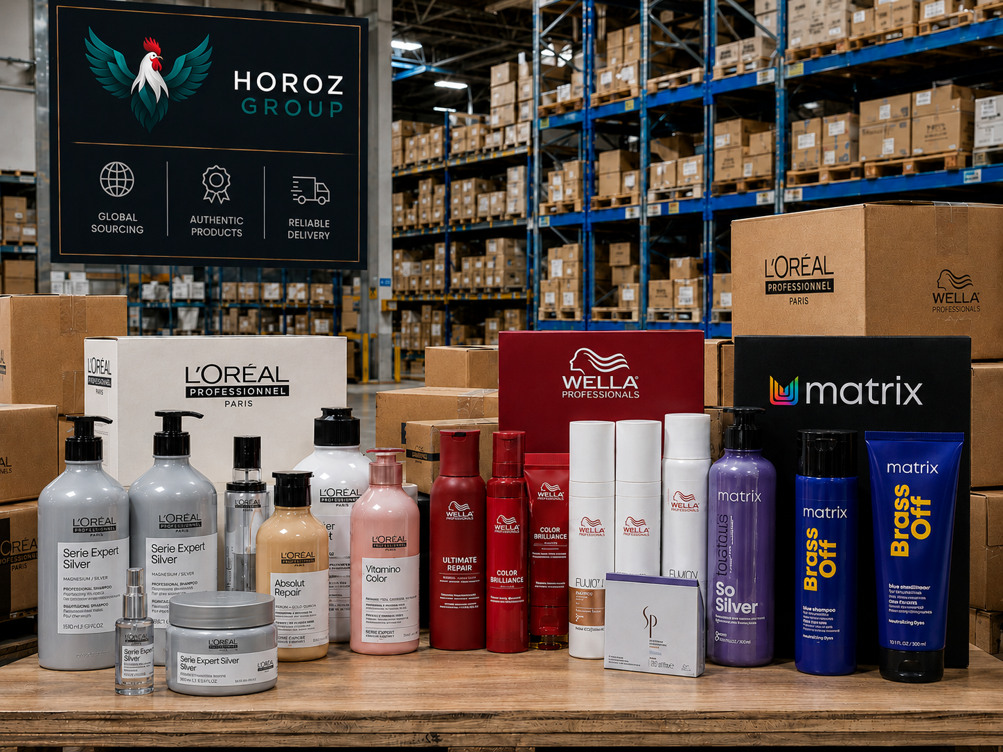 Horoz Group warehouse with L'Oréal, Wella and Matrix professional haircare products